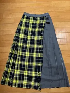 LOWRYS FARM チェック柄 サイドバックル ロングスカート イエロー