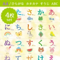 A4/4枚　 あいうえお表「ひらがな表、カタカナ表、すうじ表、ABC表」のサムネイル