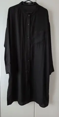 新品 ブラック 長袖 ノーカラー シャツ