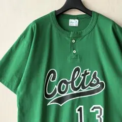 80s 90s USA製古着　ヴィンテージ　Tシャツ　ヘンリーネック　チームロゴ