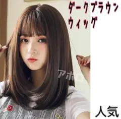 ダークブラウン　セミロング　ウィッグ　人気　かつら　Aのサムネイル