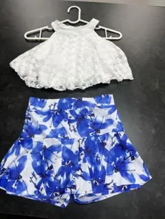 セパレート水着 ホワイト/ブルー フラワープリント