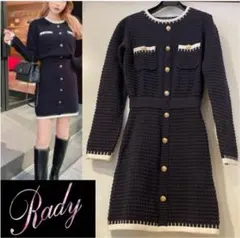 Rady ゴールド ボタン ニットワンピース 長袖 ネイビー S