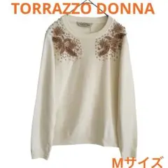TORRAZZO DONNA 長袖ニット　刺繍ビーズ入り　ホワイト　Mサイズ