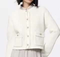 GU フリンジダブルポケットニットジャケット ツイーディーニットカーディガン