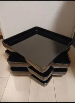 時代物 輪島塗 木製 黒塗 脚付 御膳 5客 会席膳 角盆 懐石道具 金継ぎ