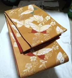 ☆金色と赤の花鳥刺繍 両面　半幅帯☆