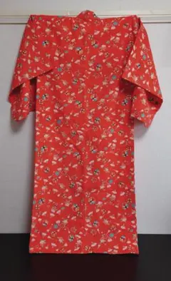 子供着物 アンサンブル 昭和レトロ お祝い 祝着 お正月 朱色 リメイク