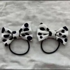 リボン　ヘアゴム ダルメシアン柄