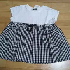 新品☆コムサイズム　ギンガムチェック柄プリント切替え半袖Tシャツ110㎝