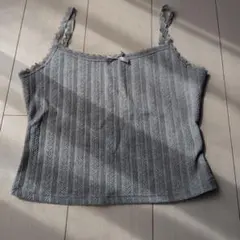 SHEIN リブ編み キャミソール グレー リボン付き Mのサムネイル