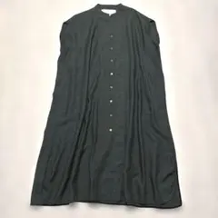 TICCA リネン バンドカラー マキシ シャツワンピース カーキ 麻100
