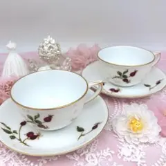 2脚セット】極美品 大倉陶園 The Okura ローズ カップ＆ソーサー 