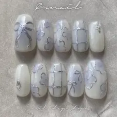 No.12 オーダーネイルチップ リボン フラワー 春 チェック