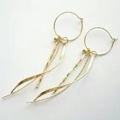 ハンドメイド《145》*スティックチャームのロングフープピアス