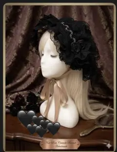 華やかレースの黒薔薇ボンネット｜ゴシック・ロリィタ・ヘッドドレス　2wayタイプ