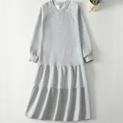 ゆったり 丸首 長袖 フリル ワンピース フィッシュテール パーカー ワンピース