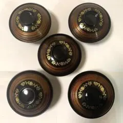 漆器 汁椀 5客セット 蓋付き 蒔絵 和食器吸物椀 金彩 お正月　昭和レトロ