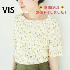 VIS 花柄しゅわしゅわ5分袖インナー FREE アイボリー メローフリル