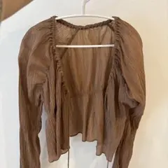 ブラウン プリーツ長袖シャツ