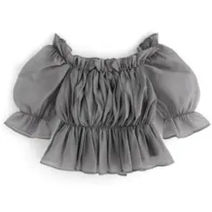 GRL グレイル シアーギャザーショート丈ブラウス チャコール