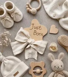 マンスリーカード　リボン付きレターバナーjust born ＋♡ 出産祝い　月齢