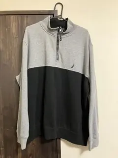 NAUTICA グレー/ブラック ハーフジップ トップス L