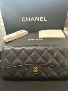 美品　CHANEL 財布　マトラッセ　フラップウォレットキャビアスキン