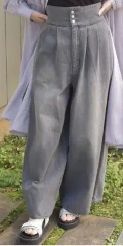 axes femme　グレー ハイウエスト デニム ワイドパンツ