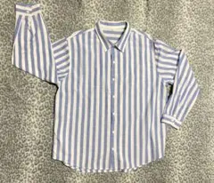 Men's☆青と白のストライプ 長袖シャツ・XXL