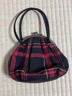 チェック柄 がま口 ハンドバッグ 赤×黒