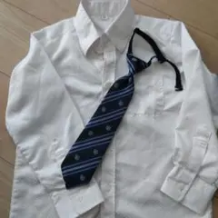 ホワイトチェック柄長袖シャツ 120サイズ ネクタイ付き　フォーマル　セット
