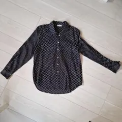 ネイビー白ドット長袖シャツ