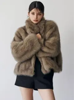 MURUA ムルーア MIXフェイクファーブルゾン グレー