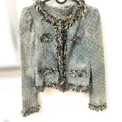 【2025断捨離期間限定価格】インポートツイードフリルデニムジャケット