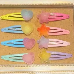 【ランダム4個】　グミ　ラメ入りヘアピン　パッチンピン　ヘアアクセサリー