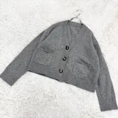 美品 ミラオーウェン ウール100% ビックスコッチカーディガン グレー 刺繍0