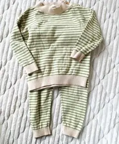 H&M セットアップ パジャマ上下 86 ストライプ　ボーダー 緑 コットン