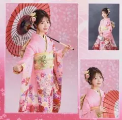 成人式♡卒業式♡振袖フルセット♡美品 ピンク花柄 金糸帯 着付け小物 収納バッグ