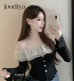 SHEIN オフショルダー ニットトップス ブラック