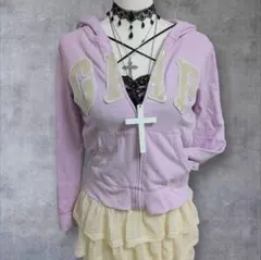 y2k GAP フルジップパーカー ロゴ 平成ギャル グランジ ピンク WISH