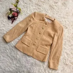 『HANAE MORI』ハナエモリ　ノーカラージャケット　長袖　肩パッド有　毛