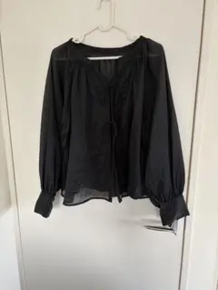 レプシム　シアー　前リボン　ブラウス　ブラック