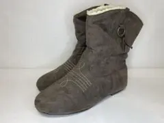 ゆったり幅広 ボア付き カジュアル ショートブーツ グレージュ