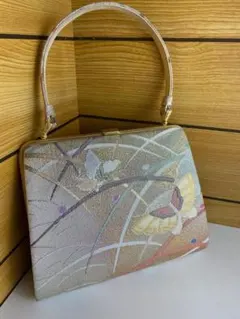 美品！　佐賀錦　正絹　和装バッグ　ハンドバッグ　金銀糸　蝶
