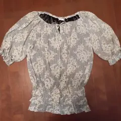 ボリューム袖 七分 ブラウス 裾3段ティアード レース模様 ゆったり マタニティ