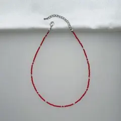 シンプルビーズネックレス　チョーカー【A】レッド　ハンドメイド