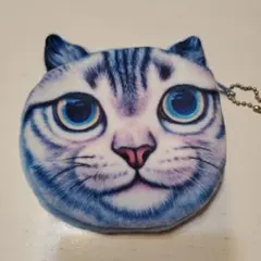 猫フェイス コインケース 小銭入れ ブルー サバトラ猫