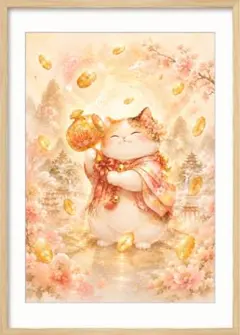 打ち出の小槌をふる猫 開運アート｜金運・豊かさ・福を招くヒーリングアート
