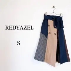 REDYAZEL（S）異素材ミックスアシンメトリーフレアスカート　チェック